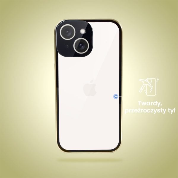obudowa do iphone 14, pancerna szyba i aluminium 360° przód + tył magnetyczna, z osłoną aparatu, złota