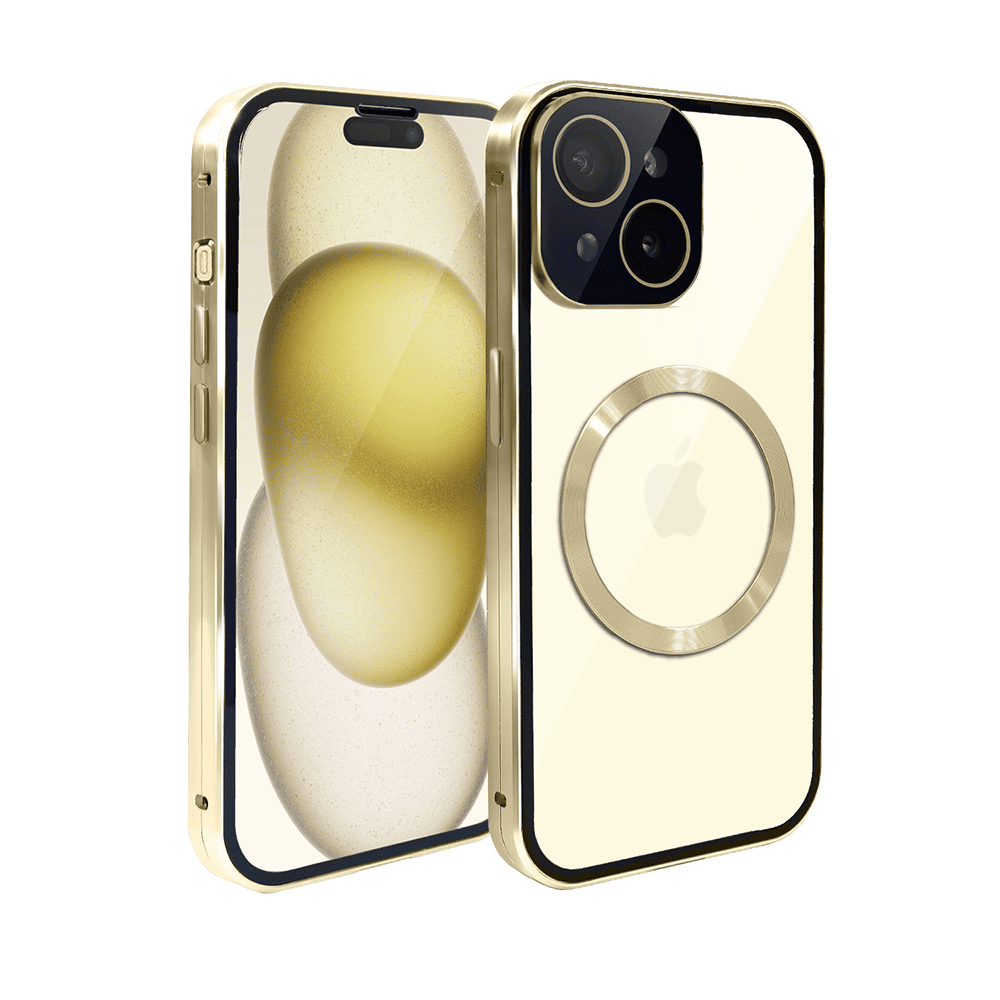 obudowa do iphone 15 plus pancerna szyba i aluminium 360° przód + tył magnetyczna, z magsafe i osłoną aparatu, srebrna (kopia)