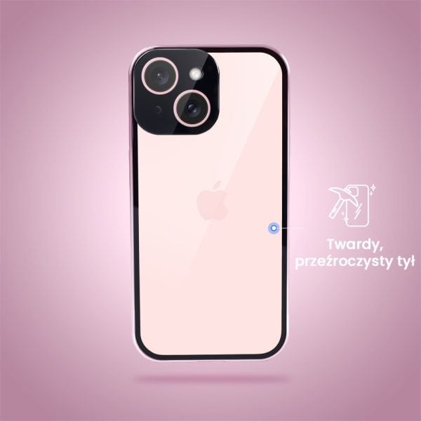 obudowa do iphone 15 pancerna szyba i aluminium 360° przód + tył magnetyczna, z osłoną aparatu, różowa