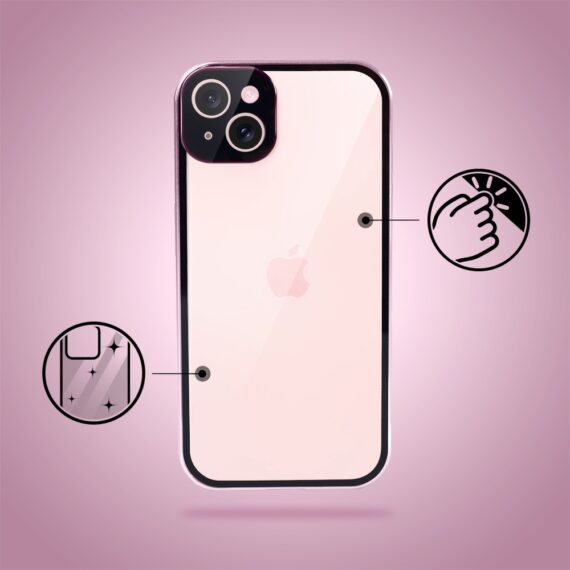 Obudowa do iPhone 15 podwójna szyba i aluminium 360° przód + tył magnetyczna, z osłoną aparatu, różowa fioletowe przyciskiObszar kompozycji 4