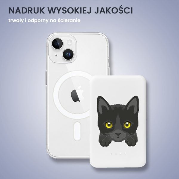 power bank magsafe 5000mah ładowanie bezprzewodowe iphone 15/14/13/12, kot bombajski, biały