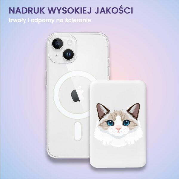 power bank magsafe 5000mah ładowanie bezprzewodowe iphone 15/14/13/12, kot bombajski, biały (kopia)