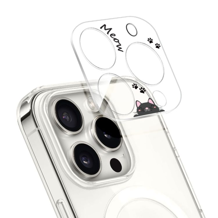 iphone 15 pro pełne szkło hartowane na cały aparat, kamerę, czarny kotek
