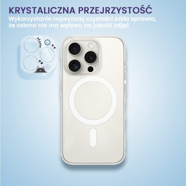 iphone 15 pro pełne szkło hartowane na cały aparat, kamerę, czarny kotek