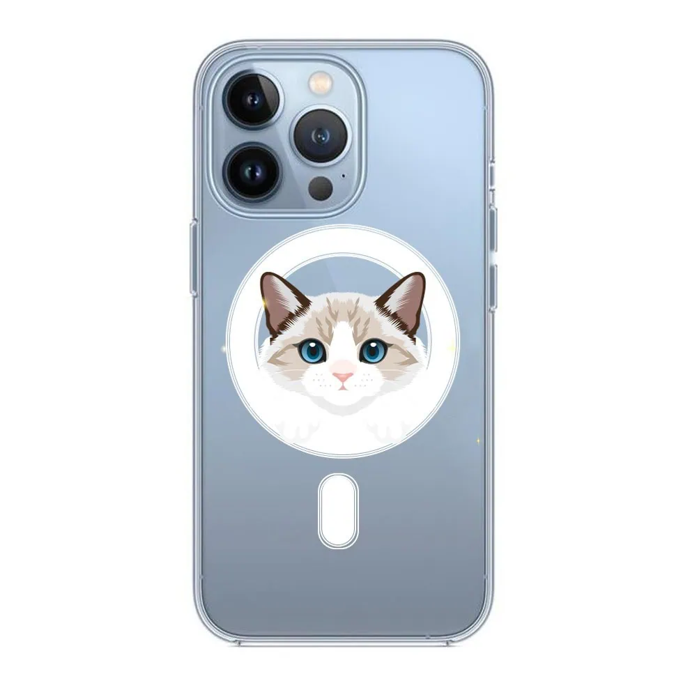 etui do iphone 13 pro, twardy tył, kot birmański, przeźroczyste