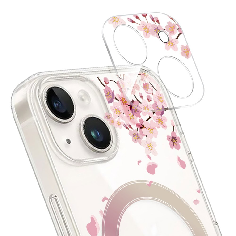 iphone 15 plus pełne szkło hartowane na cały aparat, kamerę, kwiat wiśni