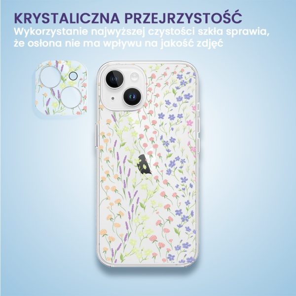 iphone 15 pełne szkło hartowane na cały aparat, kamerę, kwiaty polne