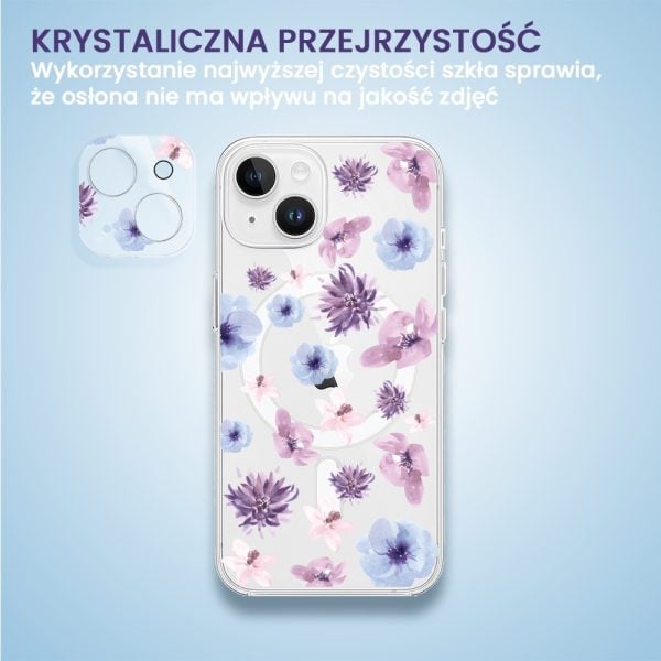 iphone 15 pełne szkło hartowane na cały aparat, kamerę, kwiatki akwarelowe