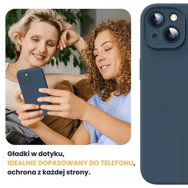etui do iphone 15 silikonowe z mikrofibrą soft touch z osłoną na aparat, granatowe