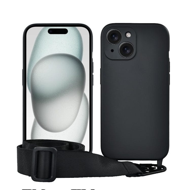 etui do iphone 15, crossbody z paskiem jak torebka, osłona aparatu, czarne