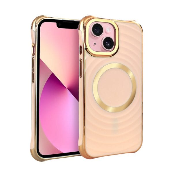 etui do iphone 13 fashion gold magsafe, ochrona anti shock, różowe