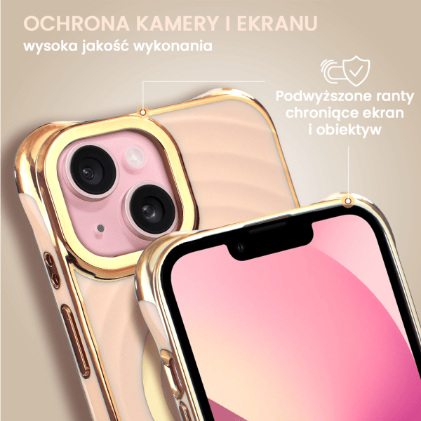 etui do iphone 13 fashion gold magsafe, ochrona anti shock, różowe