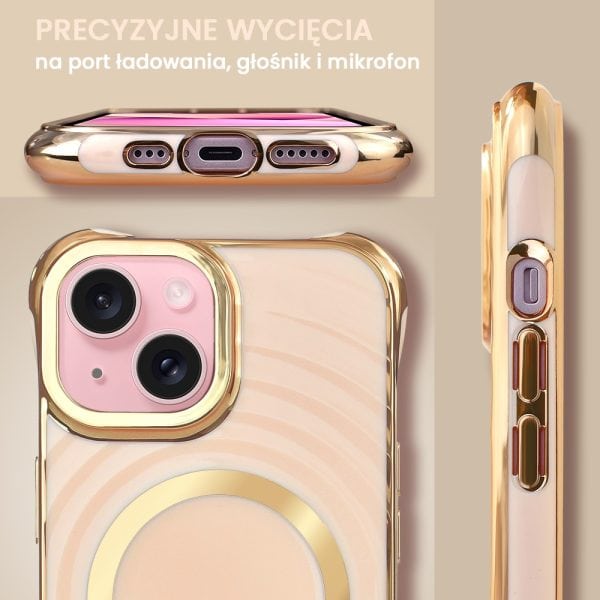 etui do iphone 13 fashion gold magsafe, ochrona anti shock, różowe