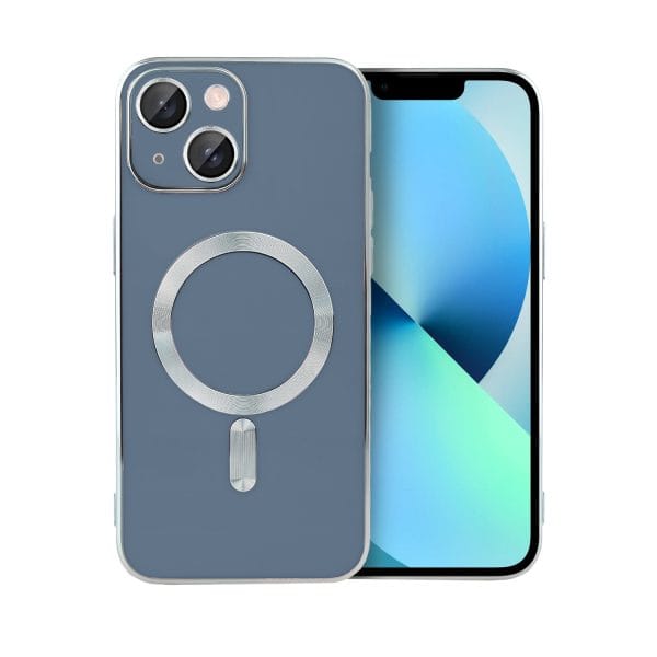 etui do iphone 13 magsafe silver elegance, z osłoną aparatu, delikatnie niebieskie