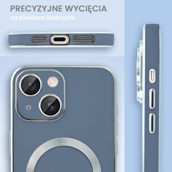 etui do iphone 13 magsafe silver elegance, z osłoną aparatu, delikatnie niebieskie