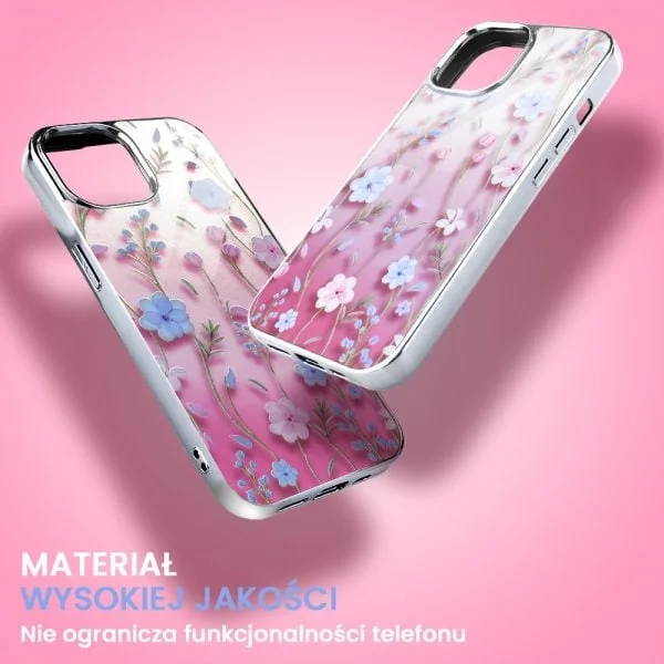 etui do iphone 13, silver glass 3d, szklany tył, letnie kwiaty o zachodzie słońca, srebrne