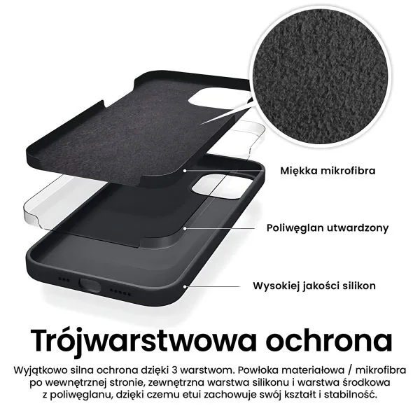 etui do iphone 13 soft lux matowe z mikrofibrą, trójwarstwowa ochrona, czarne