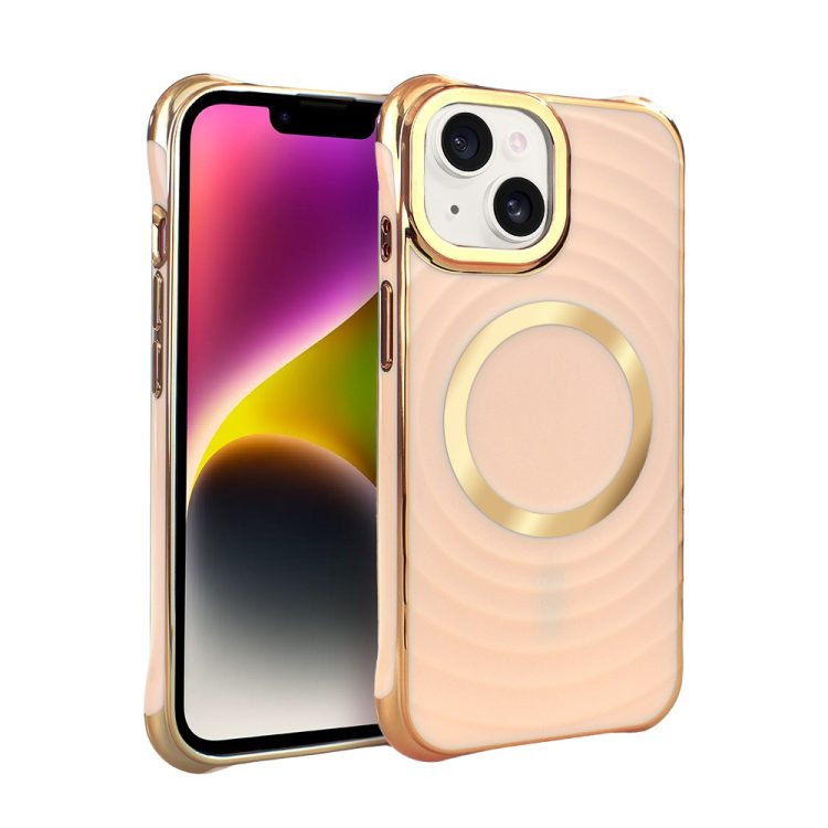 etui do iphone 14 fashion gold magsafe, ochrona anti shock, różowe