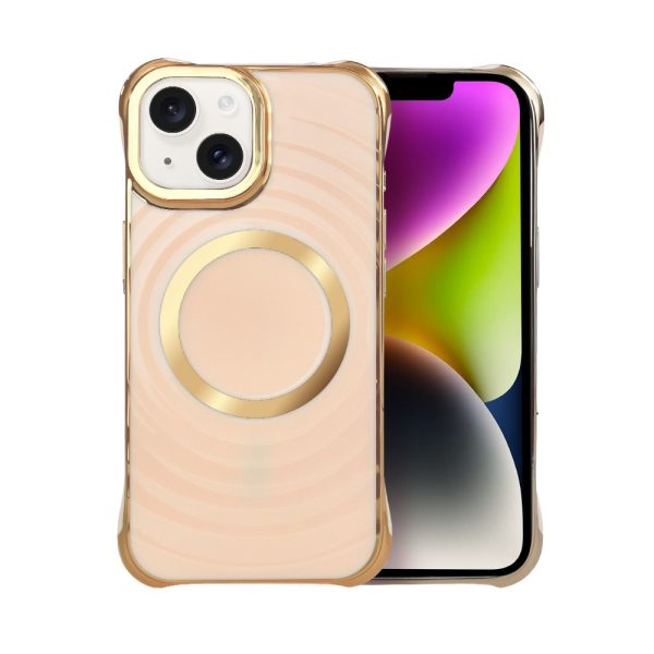 etui do iphone 14 fashion gold magsafe, ochrona anti shock, różowe