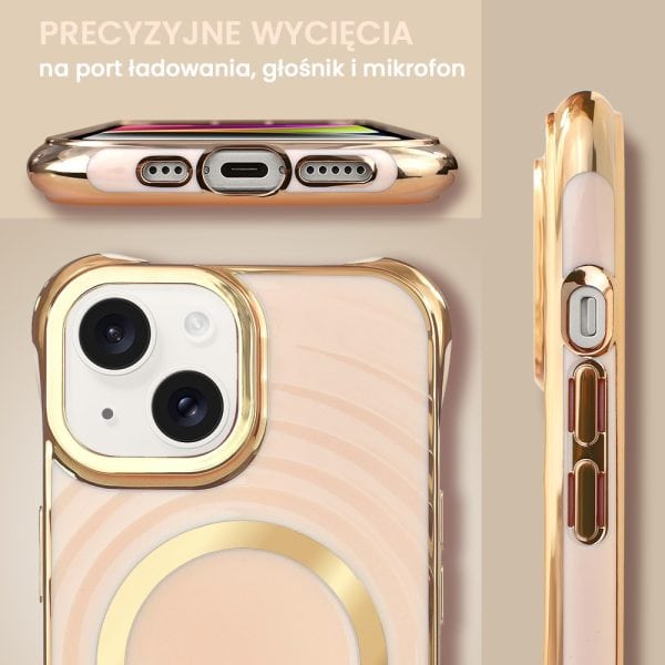 etui do iphone 14 fashion gold magsafe, ochrona anti shock, różowe