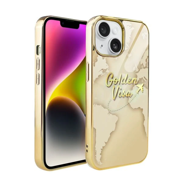 etui do iphone 14, golden glass, szklany tył, kwiaty ze złotem, złote (kopia)