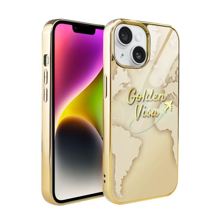 etui do iphone 14, golden glass, szklany tył, kwiaty ze złotem, złote (kopia)