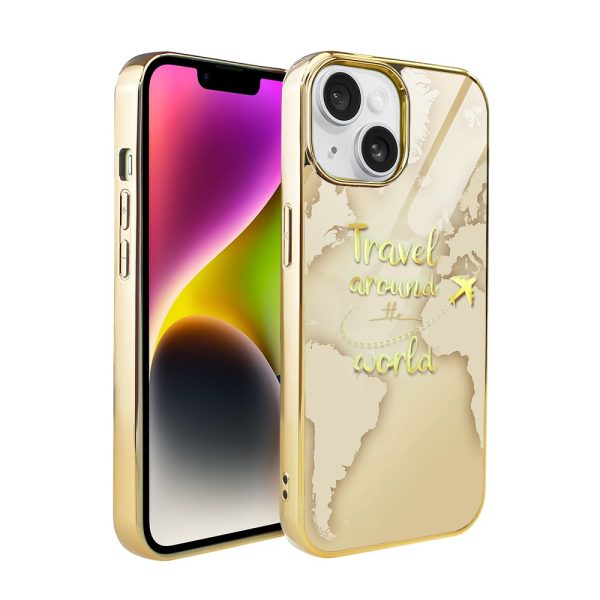 etui do iphone 14, golden glass 3d, szklany tył, złota mapa świata z napisem golden visa (kopia)