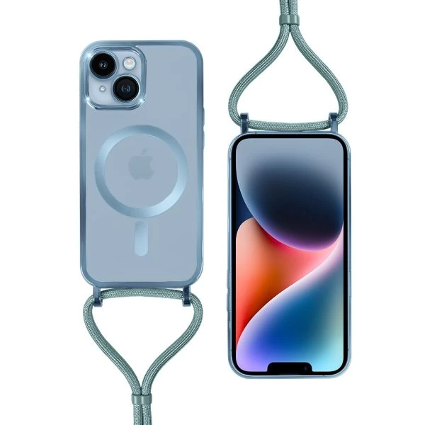 etui do iphone 14 plus magsafe slim crossbody, jak torebka, niebieskie