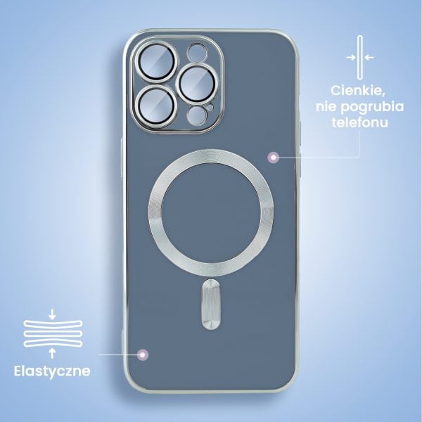 etui do iphone 14 pro magsafe silver elegance, z osłoną aparatu, delikatnie niebieskie