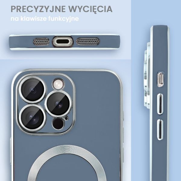 etui do iphone 14 pro magsafe silver elegance, z osłoną aparatu, delikatnie niebieskie