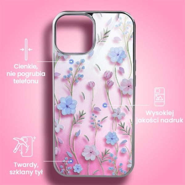etui do iphone 14, silver glass, szklany tył, chmurki i księżyc, srebrne (kopia)
