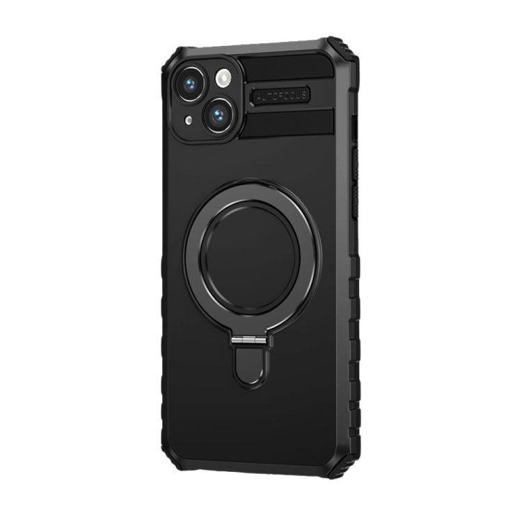 etui do iphone 14, pancerne, z osłoną aparatu i metalową podstawką magsafe, czarne