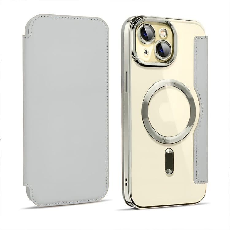 etui do iphone 15 plus typu książka book magsafe lens protect, z klapką, tytanowe