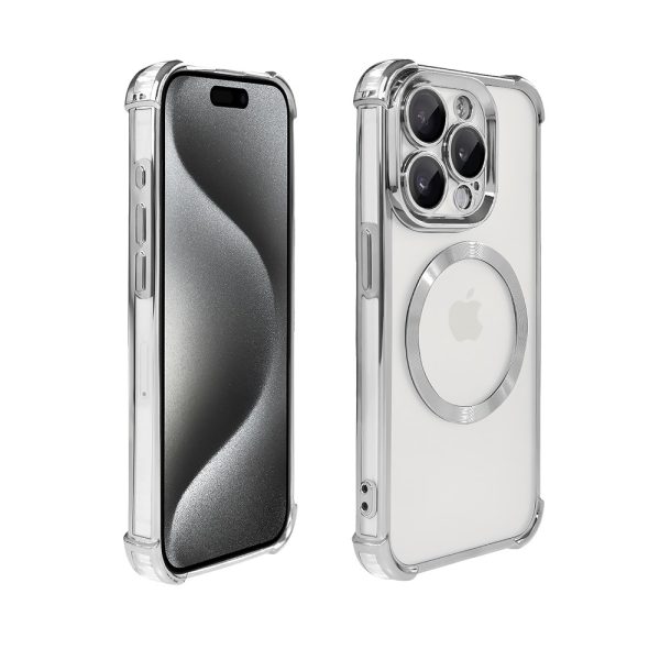 etui do iphone 15 pro max magsafe luxury anti shock lens protect, srebrne
