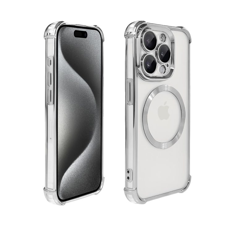 etui do iphone 15 pro max magsafe luxury anti shock lens protect, srebrne