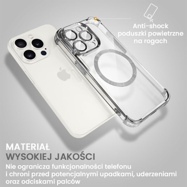 etui do iphone 15 pro max magsafe luxury anti shock lens protect, srebrne