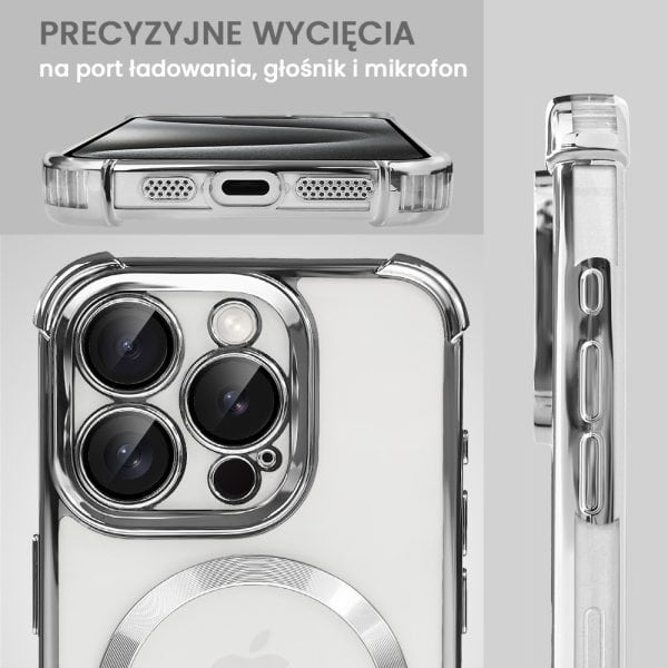 etui do iphone 15 pro max magsafe luxury anti shock lens protect, srebrne