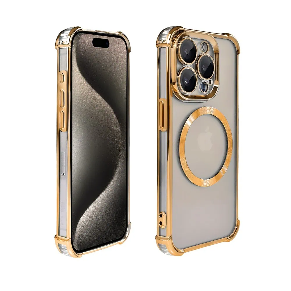 etui do iphone 15 pro max magsafe luxury anti shock lens protect, złote