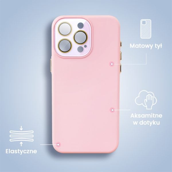 etui do iphone 15 pro max soft silicone protect, z osłoną aparatu, różowe