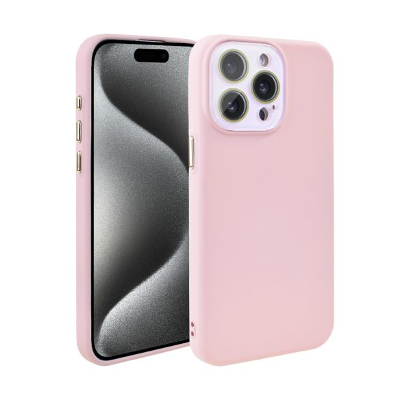 etui do iphone 15 pro max soft silicone protect, z osłoną aparatu, różowe