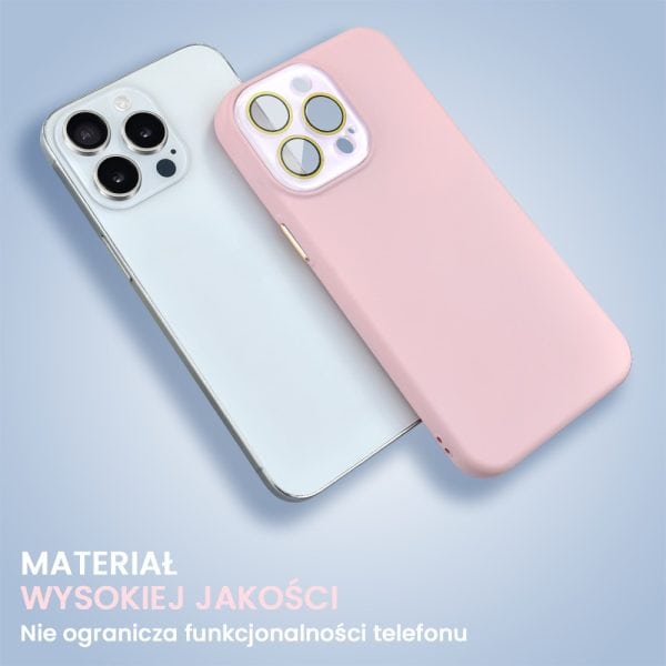 etui do iphone 15 pro max soft silicone protect, z osłoną aparatu, różowe