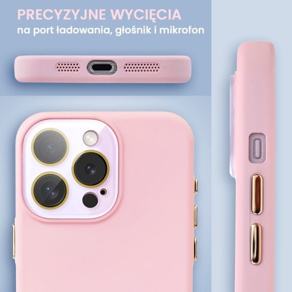 etui do iphone 15 pro max soft silicone protect, z osłoną aparatu, różowe