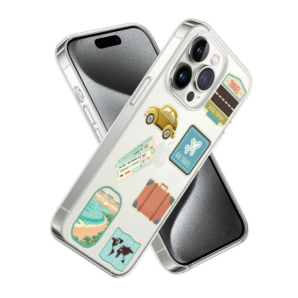 etui do iphone 15 pro, przeźroczyste, naklejki z podróży