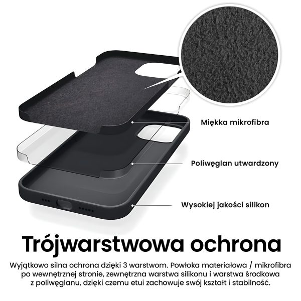 etui do iphone 15 soft lux matowe z mikrofibrą, trójwarstwowa ochrona