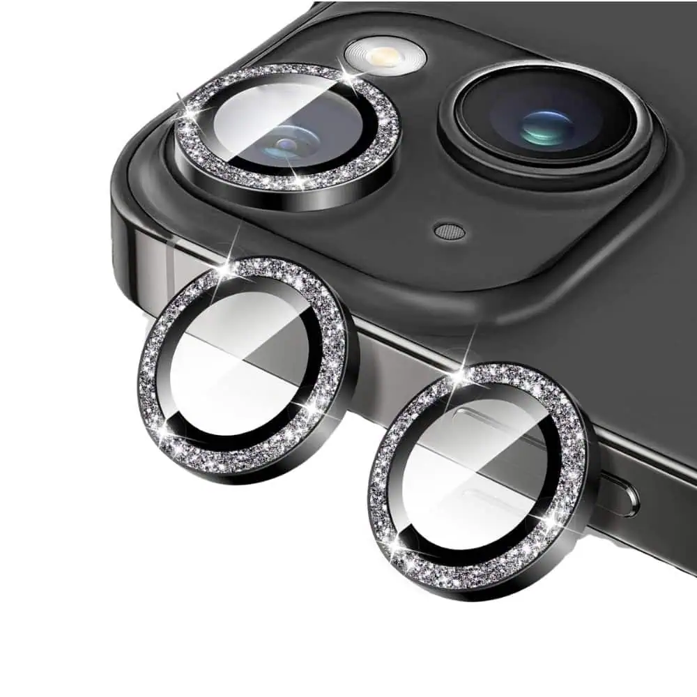 luksusowa diamentowa osłona obiektywów, szkło na aparat iphone 15 plus, czarna