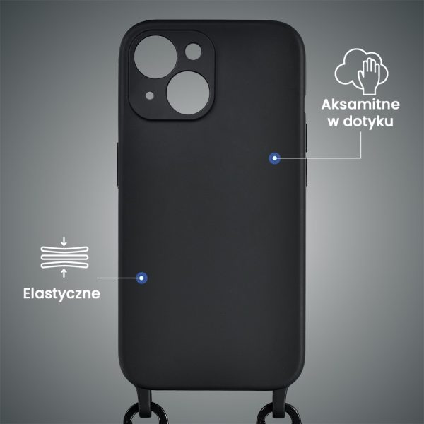 etui do iphone 15, crossbody z paskiem jak torebka, osłona aparatu, czarne