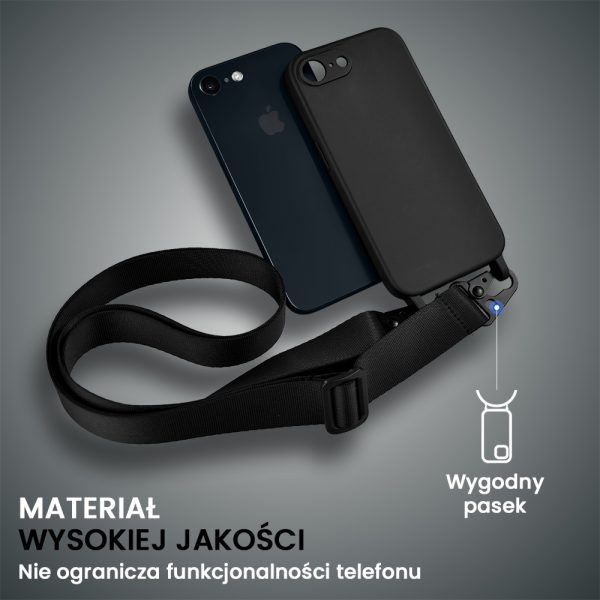 etui do iphone se2022/se2020/8/7, crossbody z paskiem jak torebka, osłona aparatu, czarne