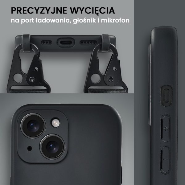 etui do iphone 14, crossbody z paskiem jak torebka, osłona aparatu, czarne