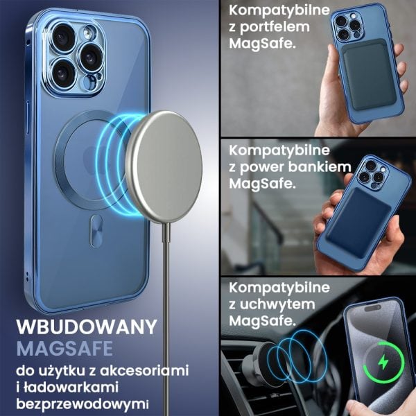 obudowa do iphone 15 pro max, podwójna szyba i polerowane aluminium 360° zamykany przód + tył z magsafe