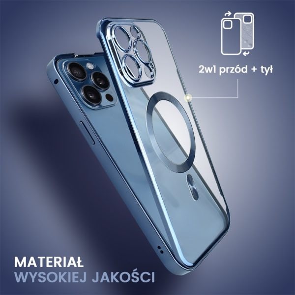 obudowa do iphone 15 pro max, podwójna szyba i polerowane aluminium 360° zamykany przód + tył z magsafe